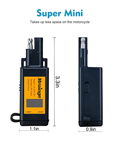 Motorcycle USB Charger, Mroinge 4.8A SAE to USB Adapter with Voltmeter & Ammeter, Quick Disconnect Plug with Dual USB Charger Perfect for Smart Device Charging, with ON/Off Switch - size: 4.8A @ 5V
