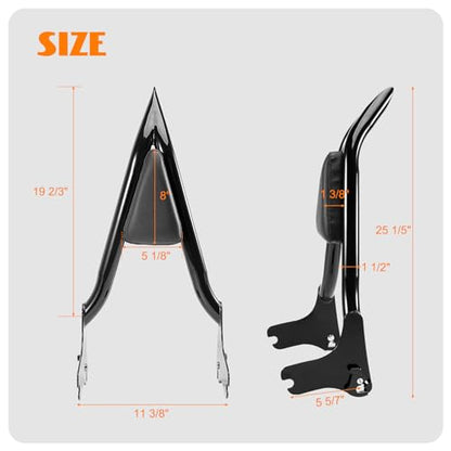 Tall Sissy Bar For Harley Touring Models 25" Detachable Rear Passenger Backrest Quick Release Compatible With Road King Road Glide Street Glide Electra Glide Road King 1997-2008 - color: Black-One Pice Fit '97-'08