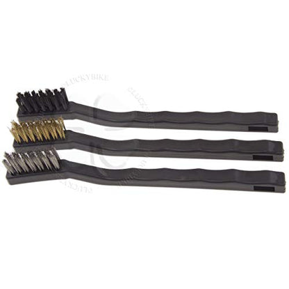 3x Cleaning Brush Kit Steel Nylon Brass Motorcycle Car Gun Nylon Detailing Set