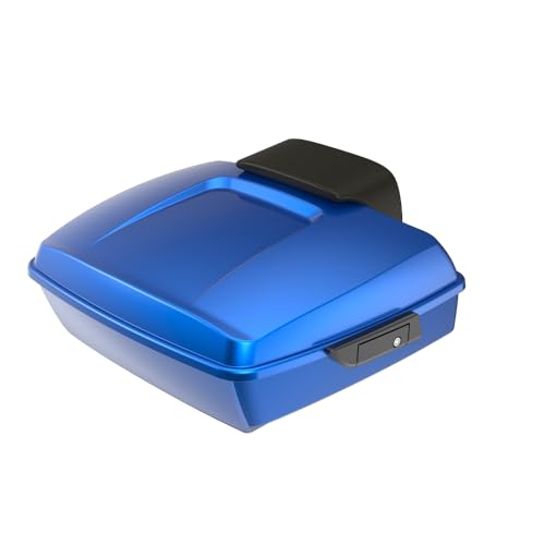Advanblack Blue Burst Chopped Tour Trunk Pack Black Latches Compatible with Harley Touring 14-25 Road King Road Glide Street Glide - Weather Resistant, Spacious Storage for Daily & Short Touring - color: Blue Burst, size: Chopped Rear Tour Trunk Pack with