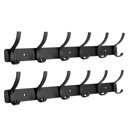 Coat Rack Wall Mounted,6 Coat Hooks for Hanging Coats,Metal Double Hook Rack Hook Rail,Coat Rack with Hooks,Wall Mount Coat Hanger for Hat Towel Purse Robes (2 Pack Black, 6 Hooks) - color: 2 Pack black