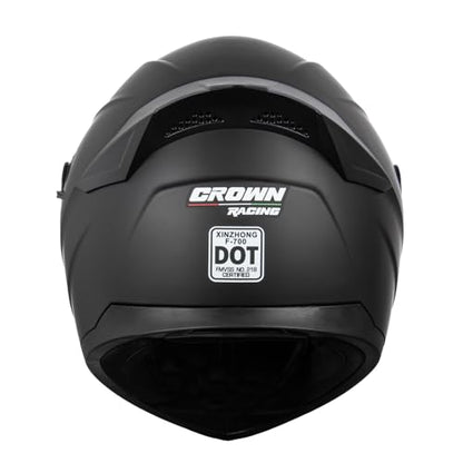 F-700 Full Face Motorcycle Helmet for Adults, DOT FMVSS 218 Certified Street Bike Helmet with Tinted Shield, Clear Replacement Visor and Removable Liner - color: Matt Black