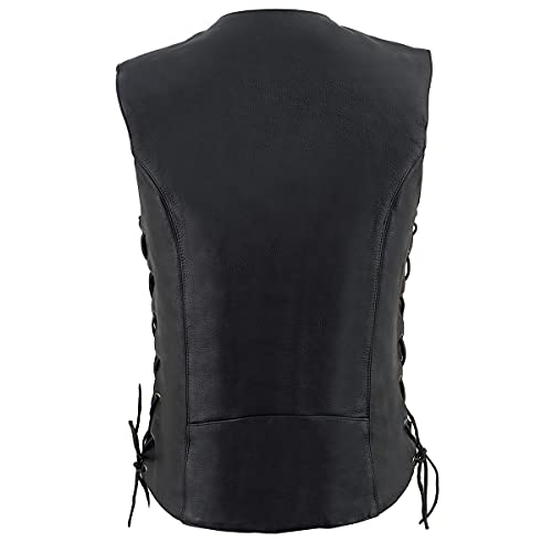 Milwaukee Leather Women's V-Neck Distress Grey Premium Leather Motorcycle Rider Vest w/Side Laces MLL4531 - color: Mll4500-black, size: Small