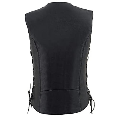 Milwaukee Leather Women's V-Neck Distress Grey Premium Leather Motorcycle Rider Vest w/Side Laces MLL4531 - color: Mll4500-black, size: 3X-Large