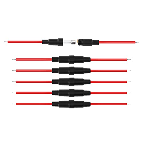 5x20 mm Fuse Holder Inline Screw Type with 22 AWG wire for Fast-Blow Glass Fuse （6-Pack）