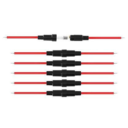 5x20 mm Fuse Holder Inline Screw Type with 22 AWG wire for Fast-Blow Glass Fuse （6-Pack）