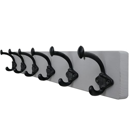 WEBI Rustic Coat Rack Wall Mount,24" Long 6 Cast Iron Coat Hooks Wall Mounted,Heavy Duty Farmhouse Wood Coat Hanger Wall Antique Vintage Hooks for Hanging Jacket,Clothes,Backpack,Gray - color: Gray, size: 24 Inch