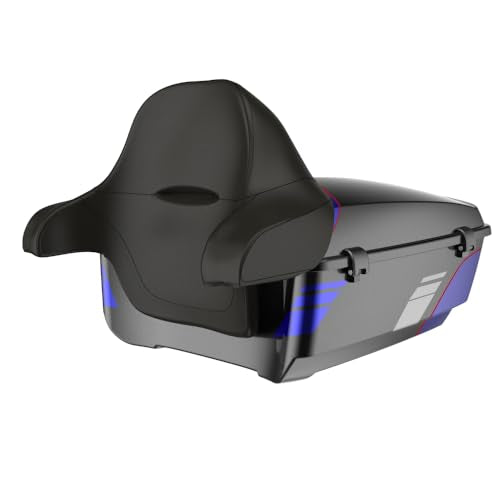 Advanblack 2025 Road Glide King Tour Trunk Pack Black Latch Wrap-Around Backrest Compatible with 1997-2025 Harley Touring Road Glide, Street Glide, Electra Glide (Blue Streak) - color: Blue Streak
