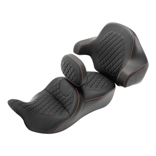 Lattice Stitch Roadsofa Seat Gel Rider Cushion with Rider Backrest and King Tour Pack Trunk Backrest Pad fit for Harley Touring Road King Street Glide Road Glide Electra Glide 2014-2023 Black Red - color: Gel Style B Red Seat + 2 Backrest