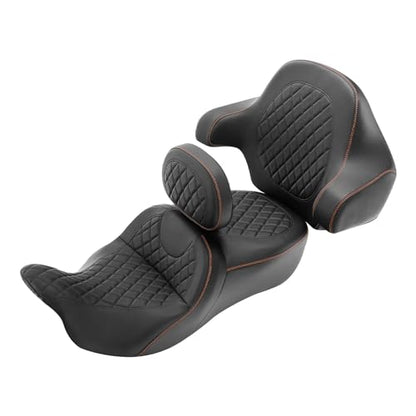 Lattice Stitch Roadsofa Seat Gel Rider Cushion with Rider Backrest and King Tour Pack Trunk Backrest Pad fit for Harley Touring Road King Street Glide Road Glide Electra Glide 2014-2023 Black Red - color: Gel Style B Red Seat + 2 Backrest
