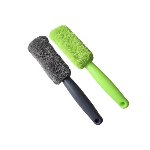 Premium Car Cleaning Tools - Wheel Tire Brush & Microfiber Twist Braided Cloth, Essential Auto Detailing Accessories for Spotless Shine (2, Green+Grey) - color: Green+Grey