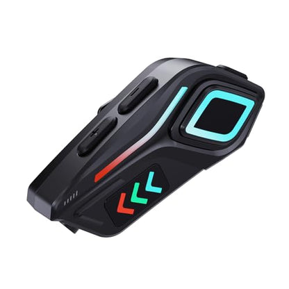 Bewinner Motorcycle Bluetooth Communication Headset, Wireless Motorcycle Earphone with Color Ambient Lights, Noise Cancellation Microphone, IP65