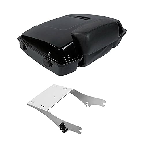 TCMT 5.5" Razor Motorcycle Pack Trunk Backrest Pad Mount Rack Fit For Harley Touring 1997-2008 Touring Road King Electra Glide Road Glide Pack Trunk - color: Black Lacthes Trunk, size: Set B Chrome Rack