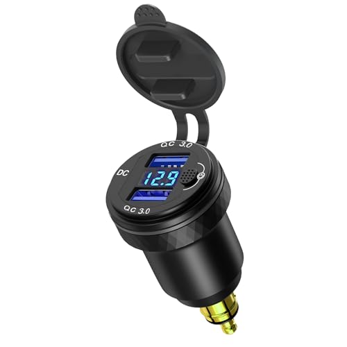 Hella Din Motorcycle USB Charger (NOT for Car Cigarette Socket) – Dual USB-A QC3.0 18W Waterproof Charger w/Switch & Voltmeter for BMW Ducati Triumph