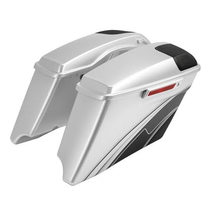 HR3 Custom 4" Stretched Hard Saddlebags w/Speaker Lids Compatible with 2014-later Harley Touring Road King Road Glide Street Glide Ultra Limited FLHT (Silver/Black Honeycomb Fade) - color: Custom- Silver / Black Honeycomb Fade