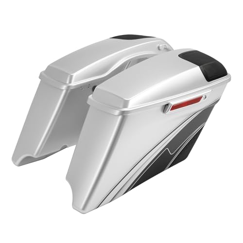 HR3 Custom 4" Stretched Hard Saddlebags w/Speaker Lids Compatible with 2014-later Harley Touring Road King Road Glide Street Glide Ultra Limited FLHT (Silver/Black Honeycomb Fade) - color: Custom- Silver / Black Honeycomb Fade