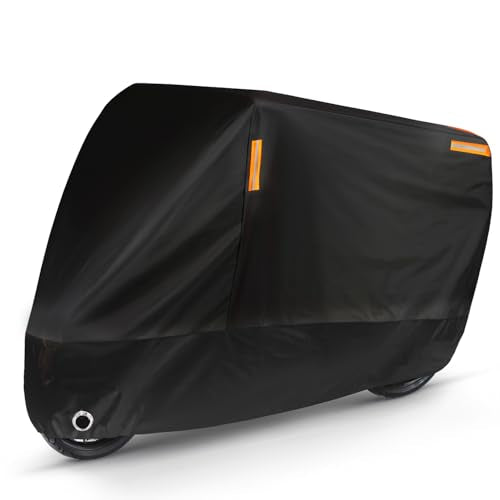 Puroma Motorcycle Cover Heavy Duty Scooter Cover Waterproof Outdoor All Season Universal Weather Quality Protection with Night Reflective, Lock Hole and Storage Bag Fits up to 86.6" Motorcycle Vehicle - color: Black, size: 86.6'' L x 37'' W x 43'' H