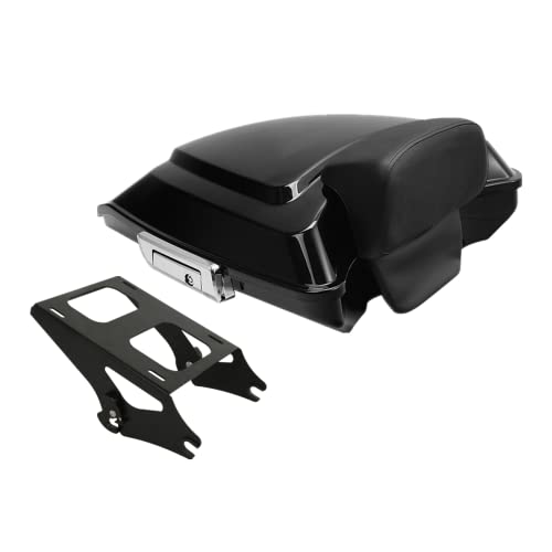 TCMT 5.5" Razor Motorcycle Trunk Box Backrest Pad Mounting Rack Fit For Harley 2014-2025 Touring Road King Street Road Electra Glide Pack - color: Chrome Latches Trunk Set+Black Rack A1, size: Fit For Touring 2014-2023