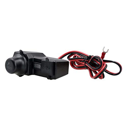 12V 2.1A Motorcycle Dual USB Phone Charger with ON Off Switch & LED Voltmeter & Cigarette Lighter, Motorcycle Handlebar Clamp, Waterproof