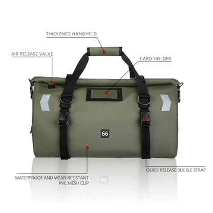 Waterproof PVC Motorcycle Dry Bag 66L Motorcycle Tail Saddle Bag Travel Luggage Storage Bag Roll Pack Bag Green - color: Green no logo