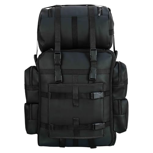 Expandable Black PU Motorcycle Sissy Bar Bag, Weather Resistant Luggage with Secure Mounting and Multiple Storage Compartments