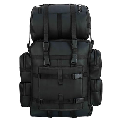Expandable Black PU Motorcycle Sissy Bar Bag, Weather Resistant Luggage with Secure Mounting and Multiple Storage Compartments