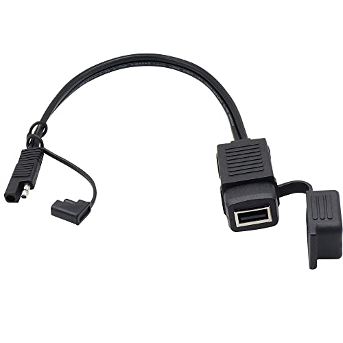 GELRHONR SAE Quick Connector to USB Adapter Motorcycle Cable, 5V 2.1A USB Port Power Socket with Waterproof Cover,Compatible with Smart Phone Tablet GPS Charge On Motorcycle12-24V -36CM