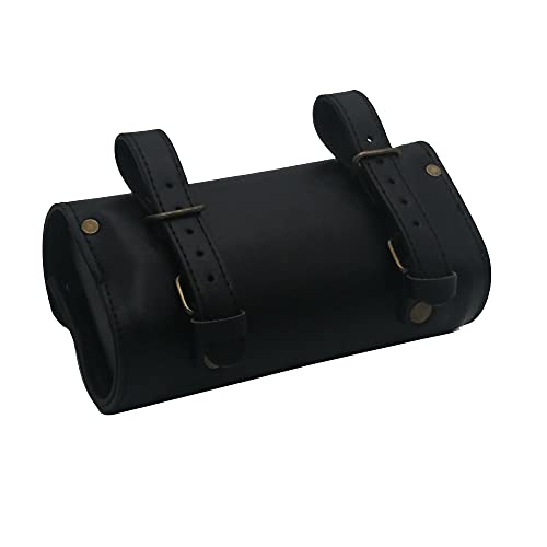 WUYAN Bike Handlebar Leather Bags Under Seat Retro Classical Mountain MTB Road Bike Leather Bag for Cell Phone， Saddle Tail Rear Pouch Seat Storage Cycling Case Carry Accessories - color: Black