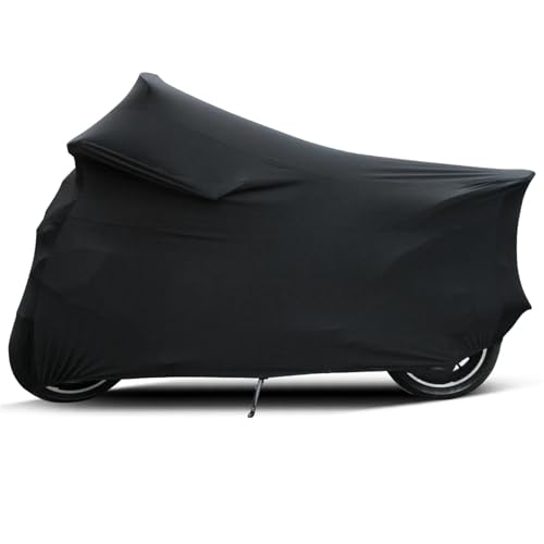 Elastic Fabric Motorcycle Covers UV Protector Cover Universal Motor Scooter Bike Dustproof Indoor Outdoor(Black,L for 181-200cm) - color: Black, size: L for 181-200cm