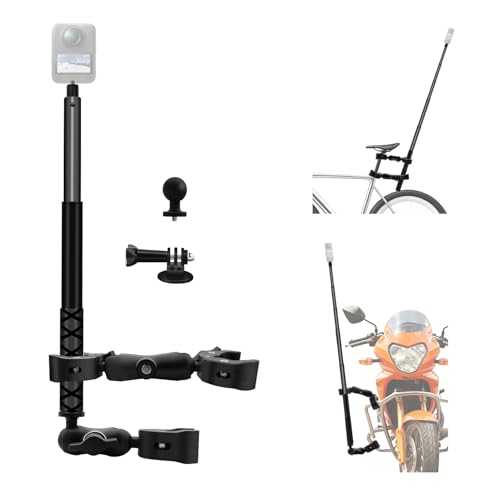 Motorcycle Mount Kit with 47" Invisible Stick Bike Handlebar Mount Compatible for Insta360 X5-X, Osmo 360, with Dual Ball Heads, Super Clamps, Action Camera Adapter UTV Dirtbike, Motocross, Enduro