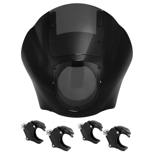 TCMT Quarter Head Fairing Windshield w/49mm Fork Clamp Fit For Harley Sportster XL1200X 2016-2021 Dyna Low Rider Street Bob Wide Glide Fat Bob 2006-2016 V-Rod 2002-2010 - color: Smoke Windshield, size: 49mm Black Clamps