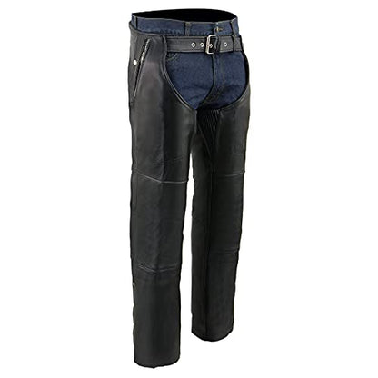 Milwaukee Leather Men's Black Premium Leather Snap Out Thermal Lined Motorcycle Rider Chaps- ML1191 - size: XX-Small