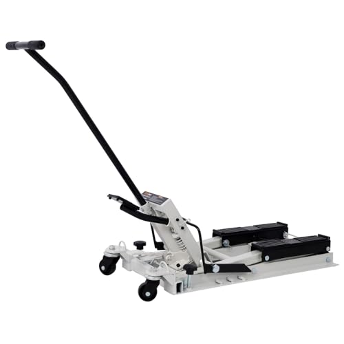 1500 Lbs Capacity Hydraulic Motorcycle Lift Jack - Gray Steel ATV Scissor Lift Table with Wheels and Safety Features