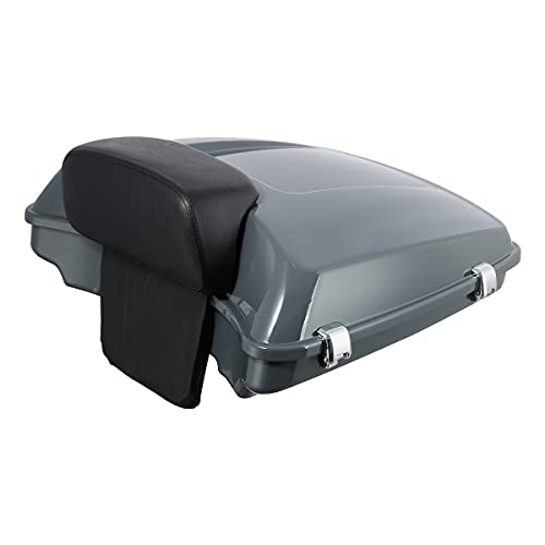 XFMT 5.5" Gunship Gray Razor Trunk W/Backrest Pad + Chrome Mount Bracket + Docking Kit For Harley Touring Road King Street Glide Road Glide Electra Glide Ultra Classic 2014-Later - color: Gunship Gray Set 9