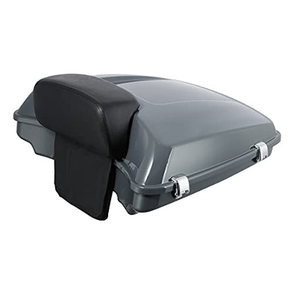 XFMT Motorcycle 5.5" Gunship Gray Razor Trunk Luggage W/Backrest Pad + Black Mount Bracket For Harley Touring Road King Street Glide Road Glide Electra Glide Ultra Classic 2014-Later - color: Gunship Gray Set 4