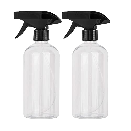 UUJOLY 17 oz Plastic Spray Bottle Trigger Empty Spray Bottles Clear Refillable Container for Water, Essential Oils, Hair, Cleaning Products, Adjustable Head Sprayer and Stream, Clear, 2 Pack - color: Clear + Black, size: 2 Pack/500ml