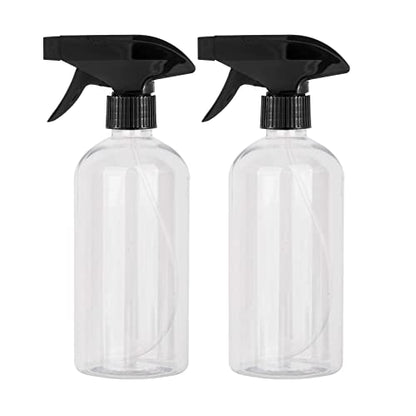 UUJOLY 17 oz Plastic Spray Bottle Trigger Empty Spray Bottles Clear Refillable Container for Water, Essential Oils, Hair, Cleaning Products, Adjustable Head Sprayer and Stream, Clear, 2 Pack - color: Clear + Black, size: 2 Pack/500ml
