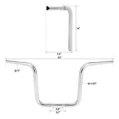 Green-L 1 1/4" Ape Hanger 14" Rise Handlebars Fit for Harley Sportster XL883 XL1200 Softail FLST FXST Custom Motorcycle 1.25" Handle Bar - size: 14" Rise, style: Style B Chrome
