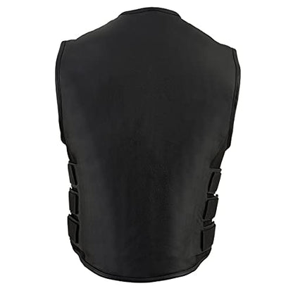Milwaukee Leather Men's Classic Collarless Motorcycle Biker Rider Leather Vest |MLM|SH - color: Mlm3500-black, size: Medium