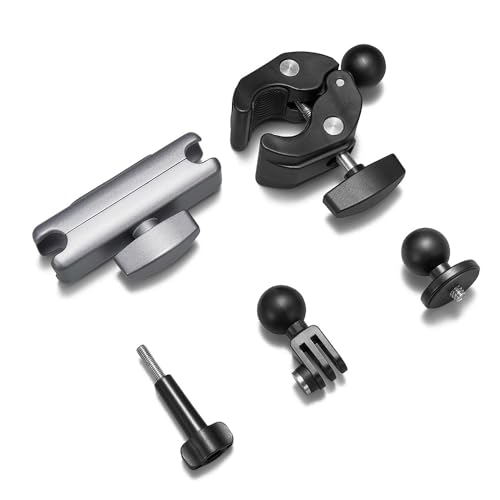 Heavy Duty Super Clamp Camera Mount with 360° Dual Ball Head Magic Arm, Anti-Slip Aluminum Alloy Handlebar Mount for GoPro Hero 13/12/11, Insta360 X4/X3, DJI Osmo Action 5/4, Motorcycle & Bike
