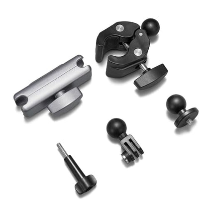 Heavy Duty Super Clamp Camera Mount with 360° Dual Ball Head Magic Arm, Anti-Slip Aluminum Alloy Handlebar Mount for GoPro Hero 13/12/11, Insta360 X4/X3, DJI Osmo Action 5/4, Motorcycle & Bike