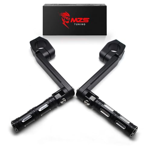 MZS Motorcycle Highway Pegs, 1.25" CNC Highway Foot Pegs Adjustable Long Angled Mount Clamps Compatible with Road King Sportster Softail Street Electra Glide Dyna Rebel Shadow for 1 1/4 Crash Bar - color: Black, size: Long Mounting 1