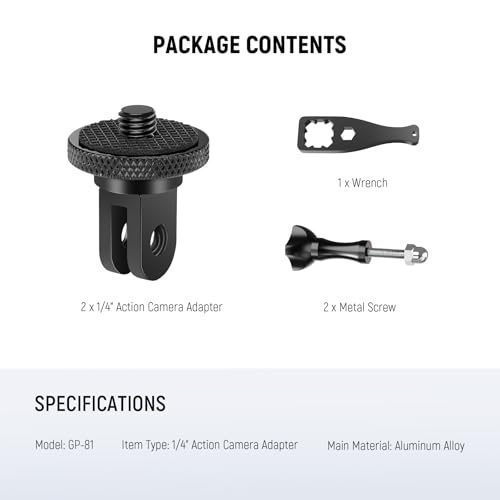 NEEWER Action Camera Tripod Mount Adapter with 1/4"-20 Screw Aluminum Alloy Accessories Compatible with Insta360 X5 X4 X3 GoPro Hero 13 12 DJI Osmo Action 5 Pro 4 3 AKASO APEMAN, GP-81 - style: GP-81