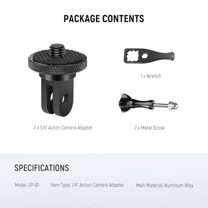 NEEWER Action Camera Tripod Mount Adapter with 1/4"-20 Screw Aluminum Alloy Accessories Compatible with Insta360 X5 X4 X3 GoPro Hero 13 12 DJI Osmo Action 5 Pro 4 3 AKASO APEMAN, GP-81 - style: GP-81