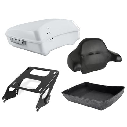 TCT-MOTORPARTS Chopped Luggage Trunk w/Wrap-Around Backrest Pad + Black Two-Up Mounting Rack Fit For Harley Street Glide Special 2020 Stone Washed White Pearl - color: Fit for Stone Washed White Pearl #4