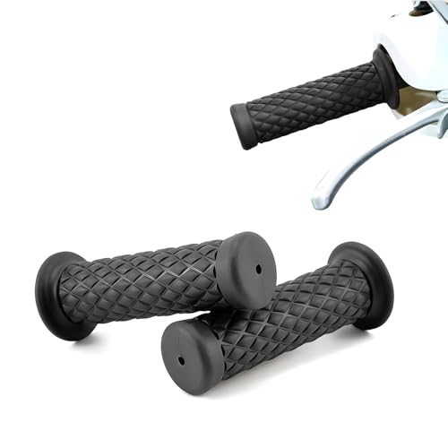2 PCS Motorcycle Hand Grips, Non-Slip Motorbike Rubber Handle Bar for 7/8" 21 mm/24 mm Handles, Vintage Open End Handlebar Thruster Grip for Motorcycle Dirt Bike Scooter (Black) - color: Black