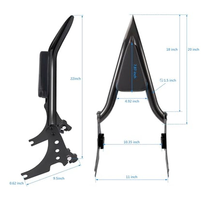 MZS Motorcycle Backrest Sissy Bar, 22" Detachable Passenger Rear Pad Quick Release Accessories Black Compatible with Sportster XL 883 1200 XL883 XL1200 Iron 2004-2022