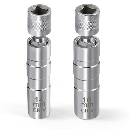 14mm & 16mm Spark Plug Socket, 3/8-inch Drive 12 Points 1mm Thin Wall Spark Plug Socket Removal Tool, Automotive Magnetic Swivel Spark Plug Socket Set, Car Accessories