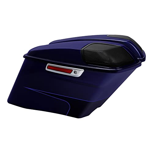 HR3 Zephyr Blue/Black Sunglo 4" Stretched Saddlebags w/Speaker Lids Compatible with 2020 Road Glide Special Road Glide Limited Street Glide Special Ultra Limited (Replace for OEM) - color: Zephyr Blue / Black Sunglo