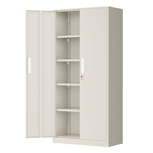 Greenvelly Metal Storage Cabinets, 72” Steel Garage Storage Cabinet with Doors and 4 Shelves, Metal Tool Cabinet, Steel Filing Cabinet for Home Office, Basement, Garage, School(Grey) - color: Grey, size: 72 inch